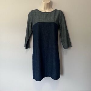 Zara Two Toned Denim Shift Dress 3/4 Sleeves Size XS